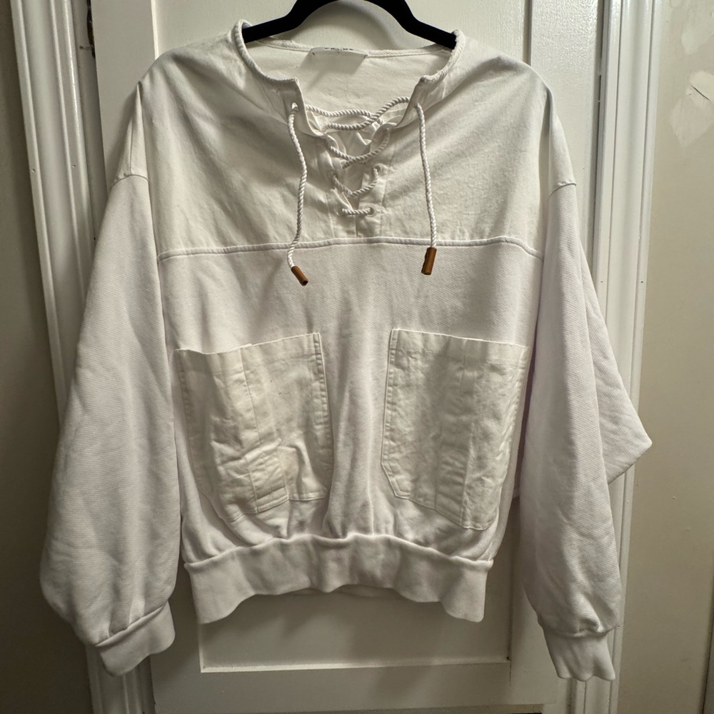 Frame Denim White Lace-Up light weight Sweatshirt small